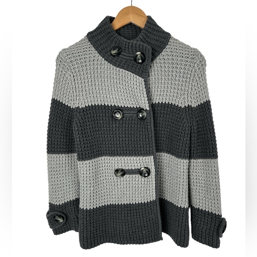 Banana Republic Double Breasted Chunky Knit Color Block Wool Bl Cardigan Sweater